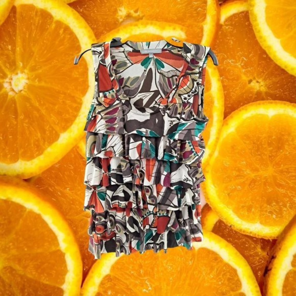 NY Collection‎ Sleeveless Blouse Orange/Brown/Green